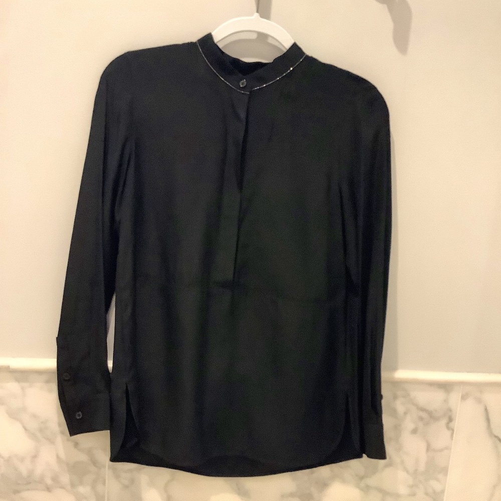 Lafayette 148 New York Black silk blouse/tunic w/silver detail - XS
